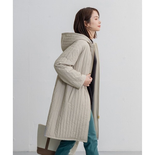 美品　anyFAM　洗える　リバーシブル　中綿入り　ストライプ　キルト　コート 3WAY・洗濯機可】リバーシブル中綿ストライプ キルトコート