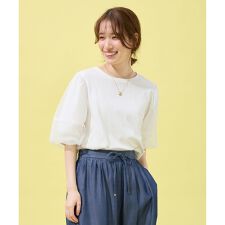 【洗濯機可】チュールコンビパフスリーブプルオーバー