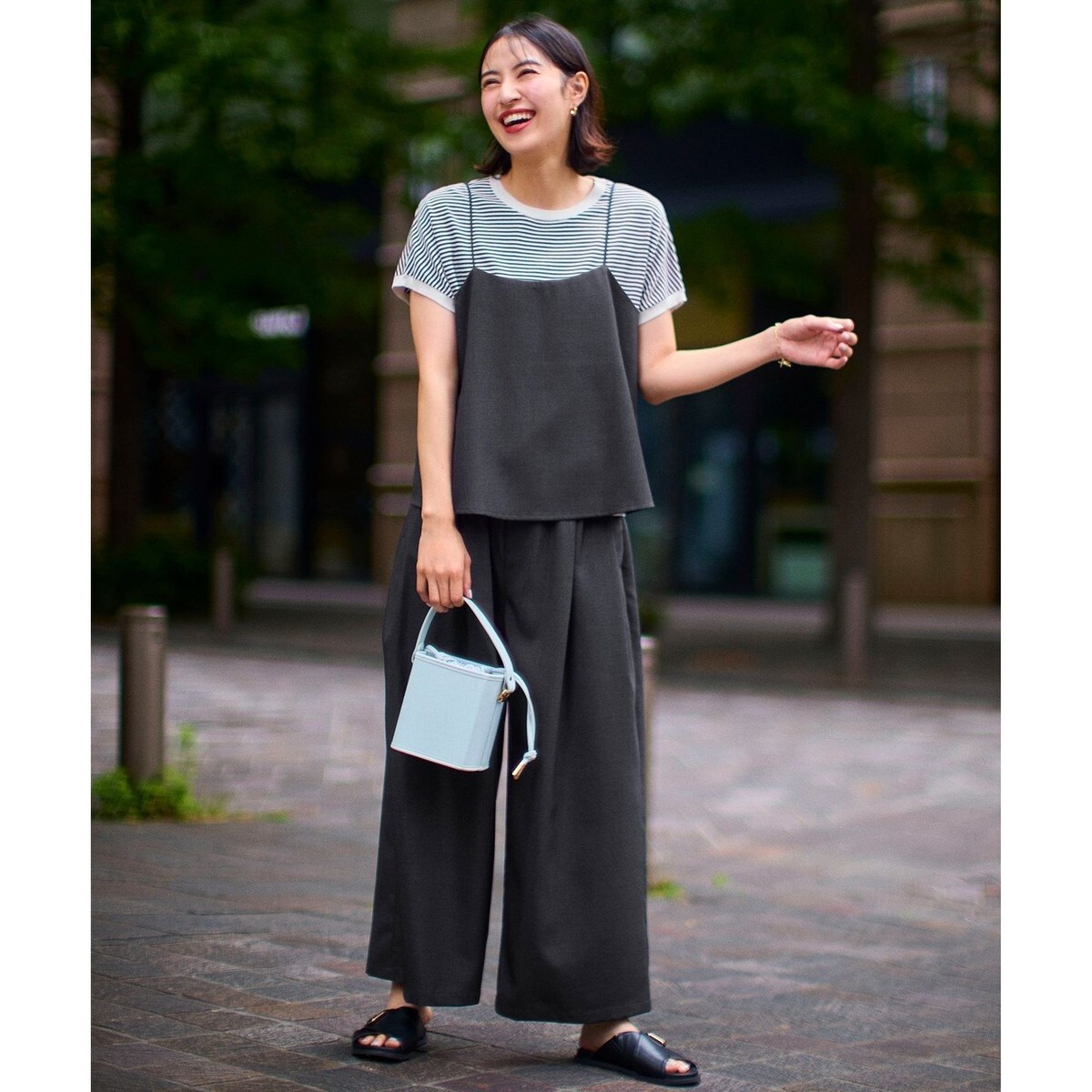 2SET/洗濯機可】テックリネンキャミソール×パンツセットアップ