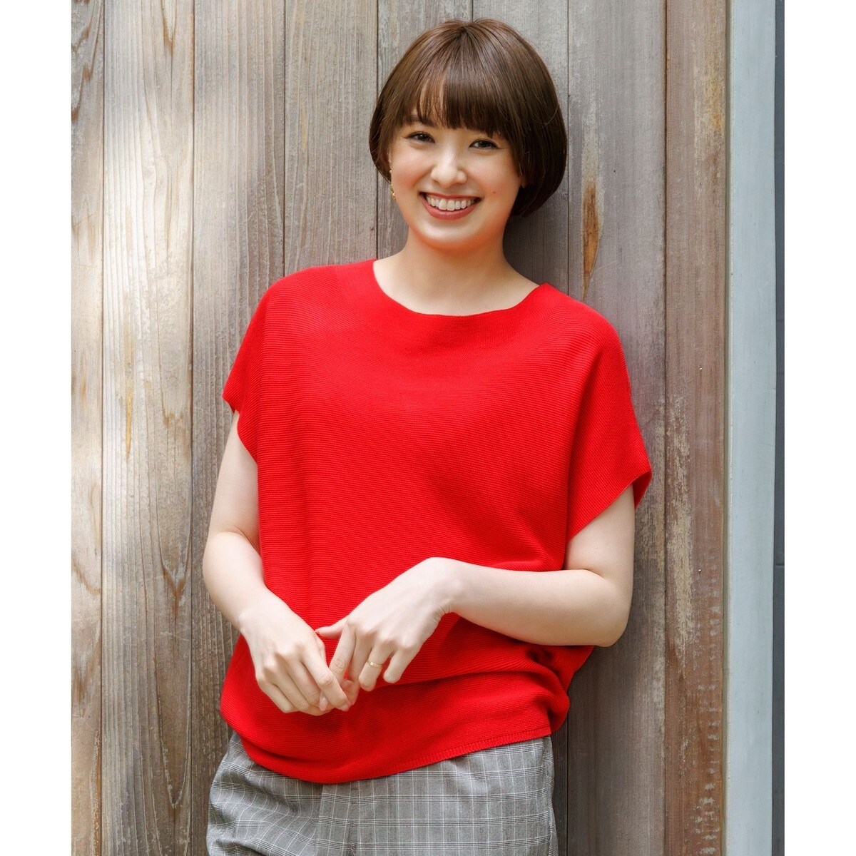 ☆美品☆aimeine エメイン　ジャガードフレンチスリーブニット ダークグレー any FAM ニット セーター 「新色追加/14色展開/洗濯機可/UV
