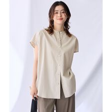 ラメストライプ半袖シャツブラウス