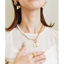 メタル×パール調ビーズトイネックレス