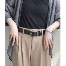 スタイロ(styiro)の【ユニセックス】ヴィンテージブラックシルバーバックルPUレザーベルト メンズ レディース