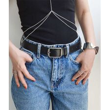 スタイロ(styiro)の【ユニセックス】ヴィンテージブラックシルバーバックルPUレザーベルト メンズ レディース