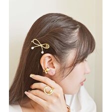 メタルリボン×パール調ヘアクリップ