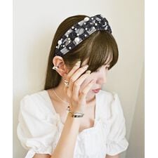 チェックデニムパール調カチューシャ