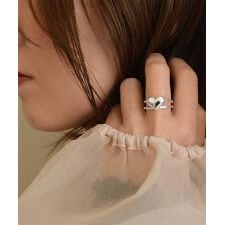 金属アレルギー対応 ハート フラワー ガーリーモチーフフリーリング