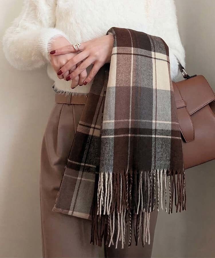 チェック柄 千鳥柄フリンジストール