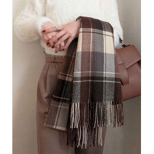 チェック柄 千鳥柄フリンジストール