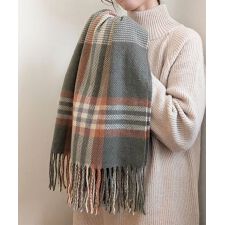 チェック柄 千鳥柄フリンジストール