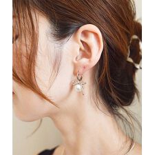 ニッケルフリー メタルリボンパール調ピアス