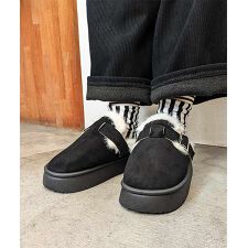 厚底もこもこファー ボア ムートン ブーツ スリッポン ルームシューズ