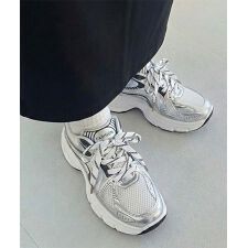 軽量厚底3.5cm ボリュームソールスニーカー オールシーズン メタリック シルバー