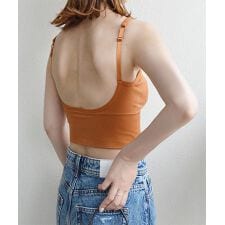 【6色/サイズ展開】カップ付きキャミ リブシームレスブラトップ 調節可