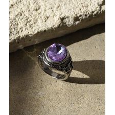 ニッケルフリー パープルビジュー調メダリオンリング