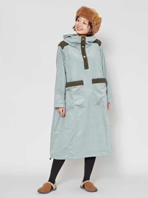 オンラインストア限定 チャイハネ コーデュロイ ボア フードワンピース ブルー 人気トレンド Onekanimo Com