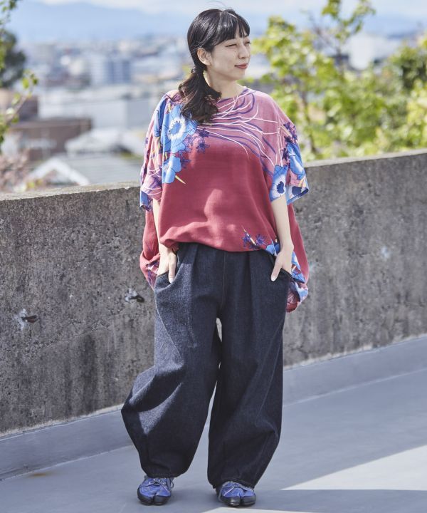 Kaya カヤ 井原デニム デニムもんぺパンツ ワイド カヤ】井原デニム ワイドもんぺパンツ ダークインディゴブルー
