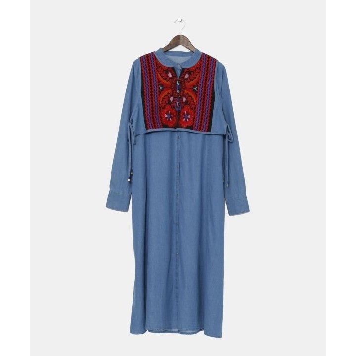 LEJA】配色パイピングレーススパンコール刺繍パフスリーブフレ