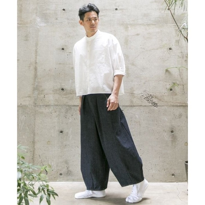 Kaya カヤ 井原デニム デニムもんぺパンツ ワイド カヤ】井原デニム ワイドもんぺパンツ ダークインディゴブルー