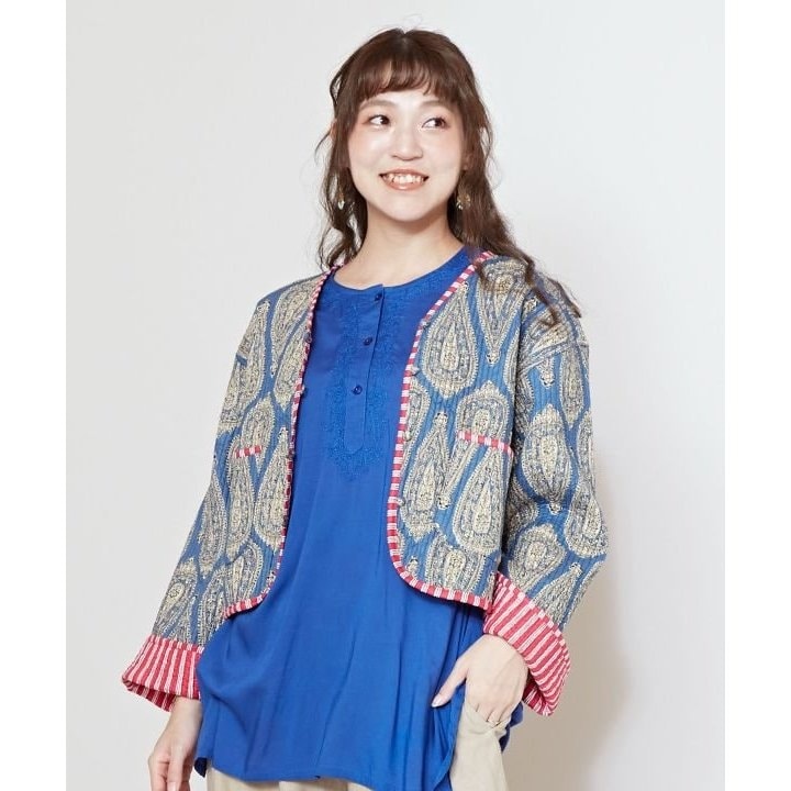 ꒰Amina꒱エスニック柄 アシンメトリー 長袖ジャケット黒 LサイズOK アミナコレクション(Amina Collection) アウター・ジャケット