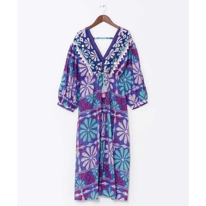 LEJA】配色パイピングレーススパンコール刺繍パフスリーブフレ LEJA】配色パイピングレーススパンコール刺繍パフスリーブフレ