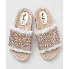 【チャイハネ】ラメフリンジスライドサンダル