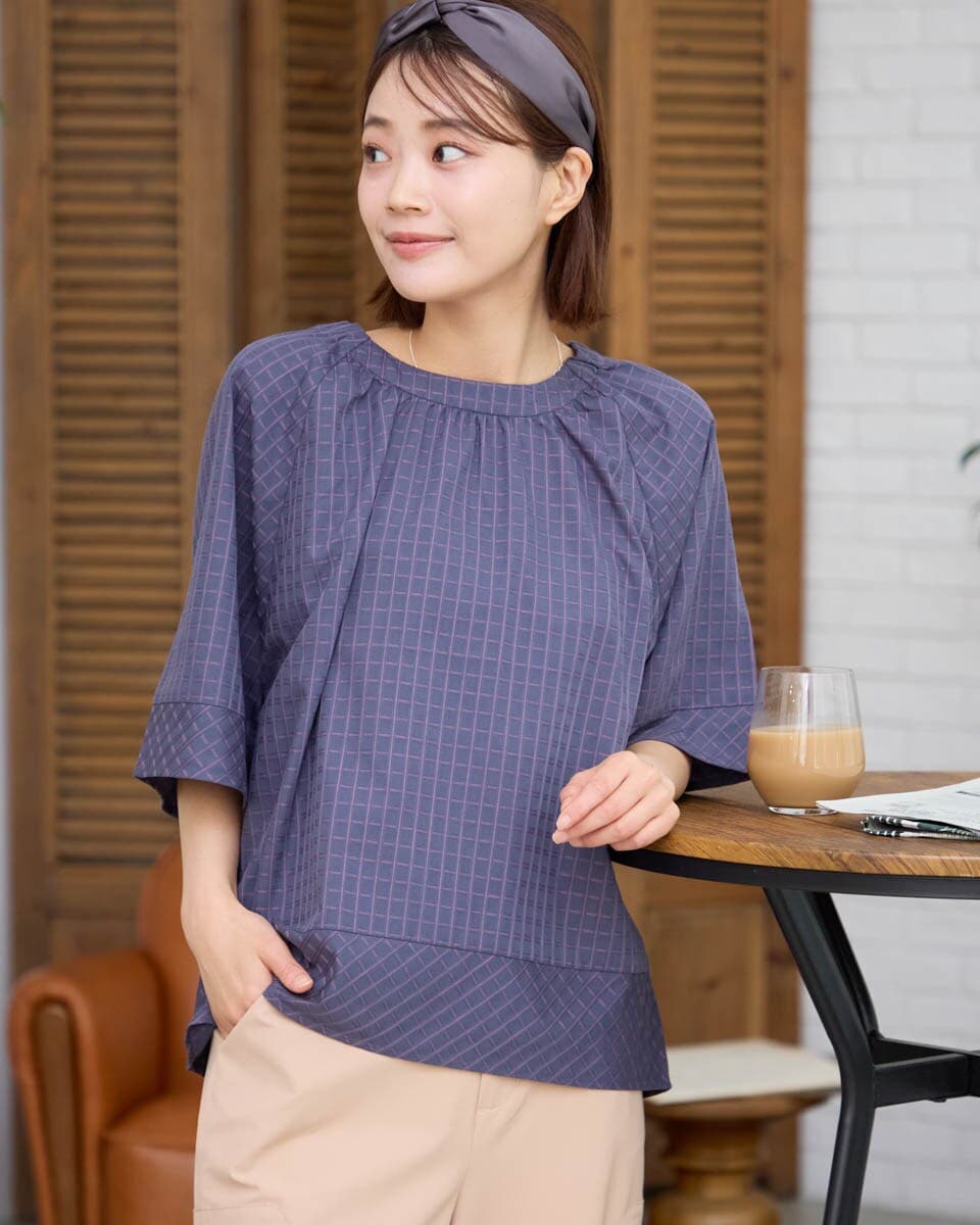 NEWYORKER L-SIZE / ニューヨーカー エルサイズ フローラジャカード 半袖プルオーバーブラウス NEWYORKER L-SIZE｜【L】フローラジャカード 半袖プルオーバー