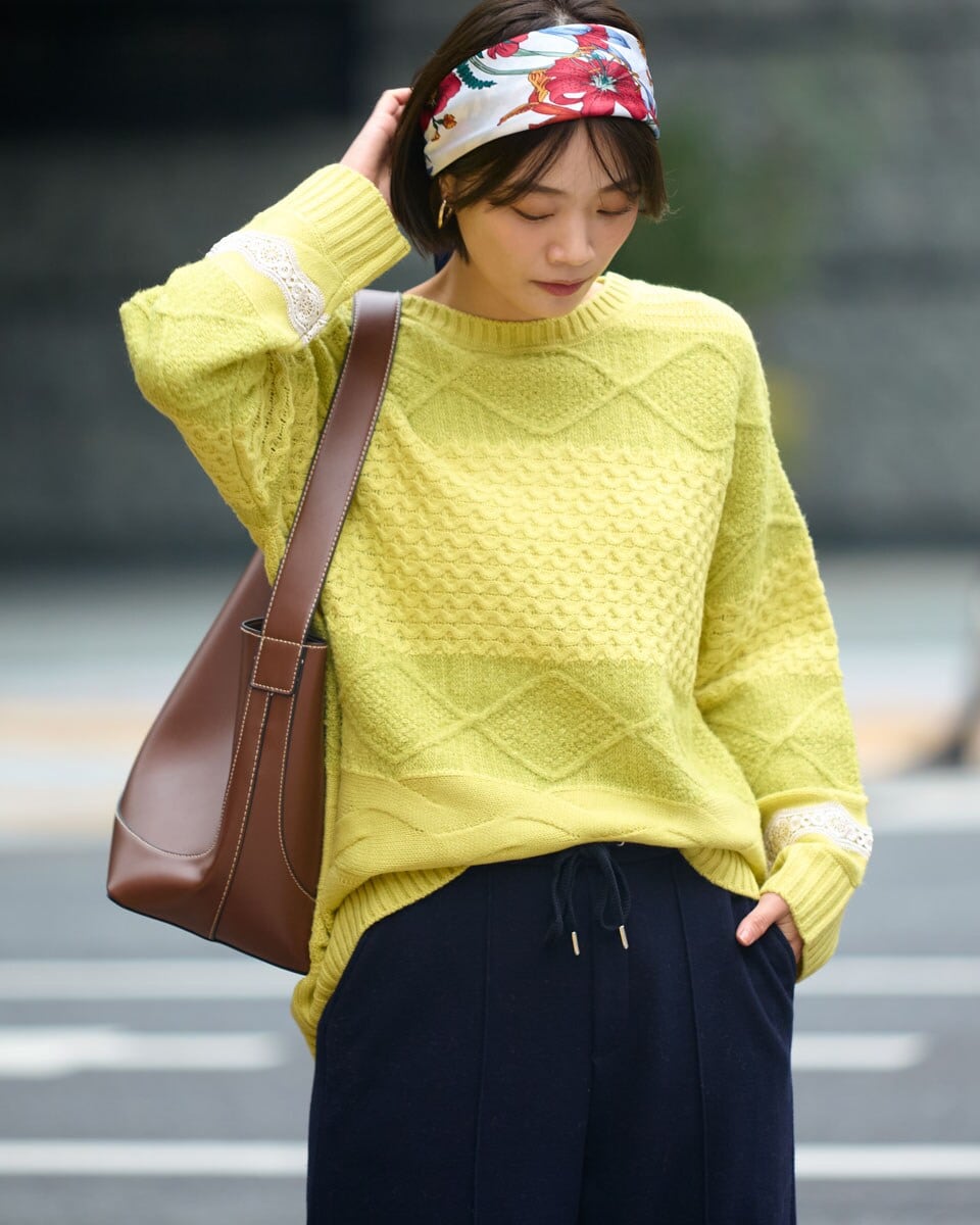 【美品】23区 ニット ウール 金ボタン ケーブル編み プルオーバー 洗える　M 洗える】ウールコード 肩ボタンケーブル柄 ニット / 23区