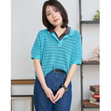 透かし編みニットポロ