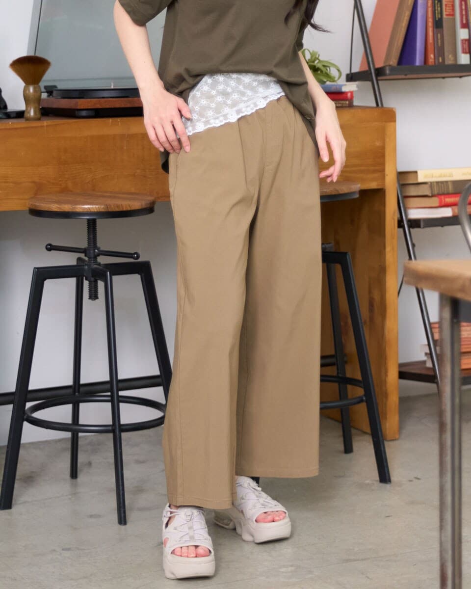 ▪️ブルネロクチネリ ガウチョパンツ シルク混 ゴムウエスト ブラウンベージュ ストレッチリブ付ガウチョパンツ [接触冷感] | ゴールデンベア