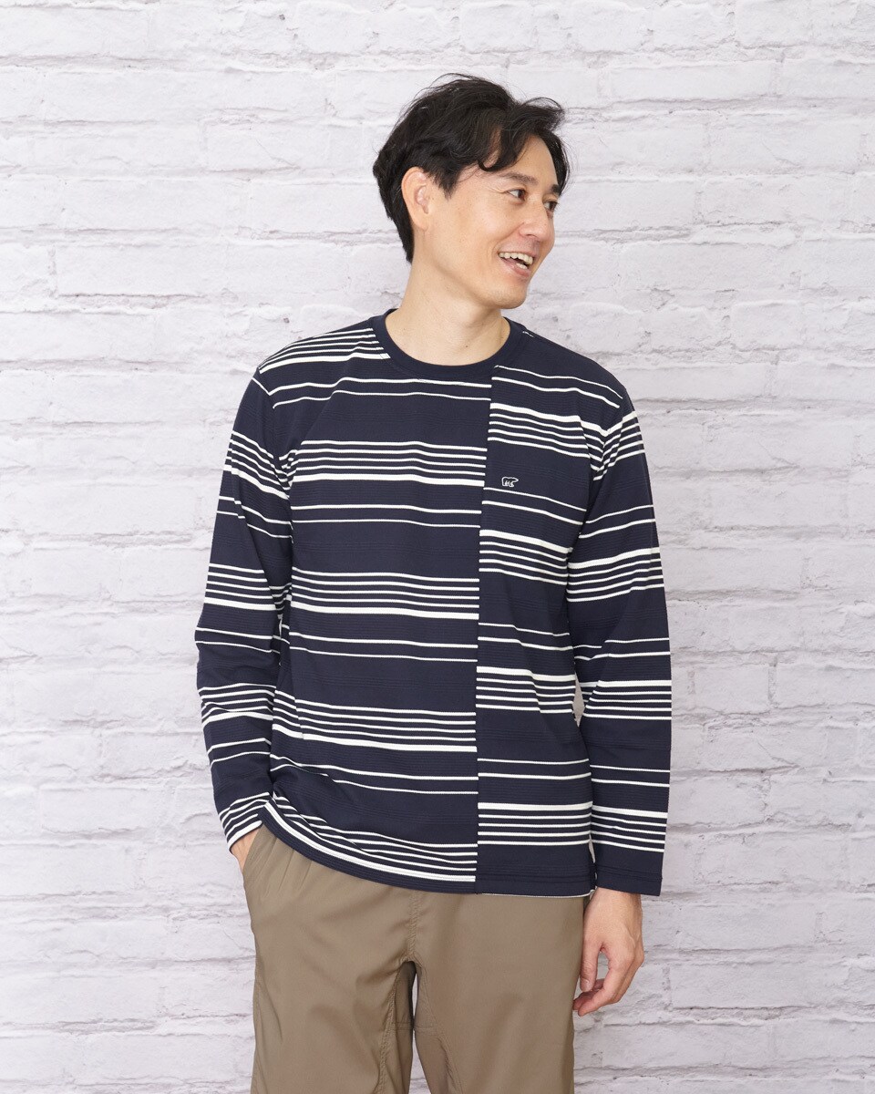 EDIFICE ベージュ ペイズリー Vネック 長袖 プルオーバー tシャツ 長袖