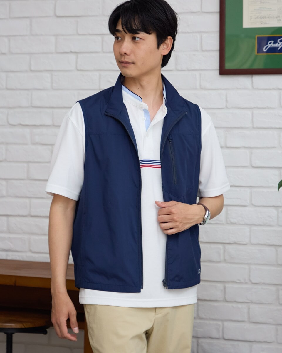 SLIM TAPERED】ジレ(ベスト)/ネイビー×シャドーストライプ