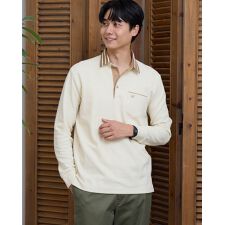 布帛襟長袖ポロシャツ