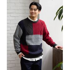 切替クルーネックニット