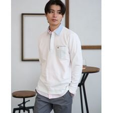 長袖布帛襟ポロシャツ