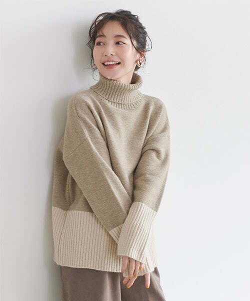 バイカラー タートルネックニットセーター 全2色 | コカ(coca