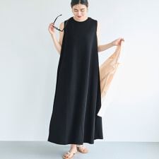 エンボス加工マキシ丈ノースリーブワンピース 全5色