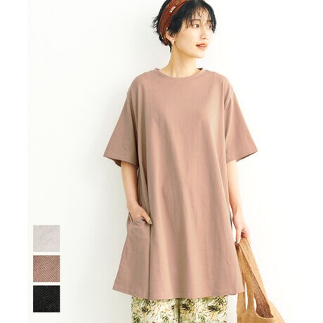 Coca-オリーブグリーン チュニック 美味く 五分丈 