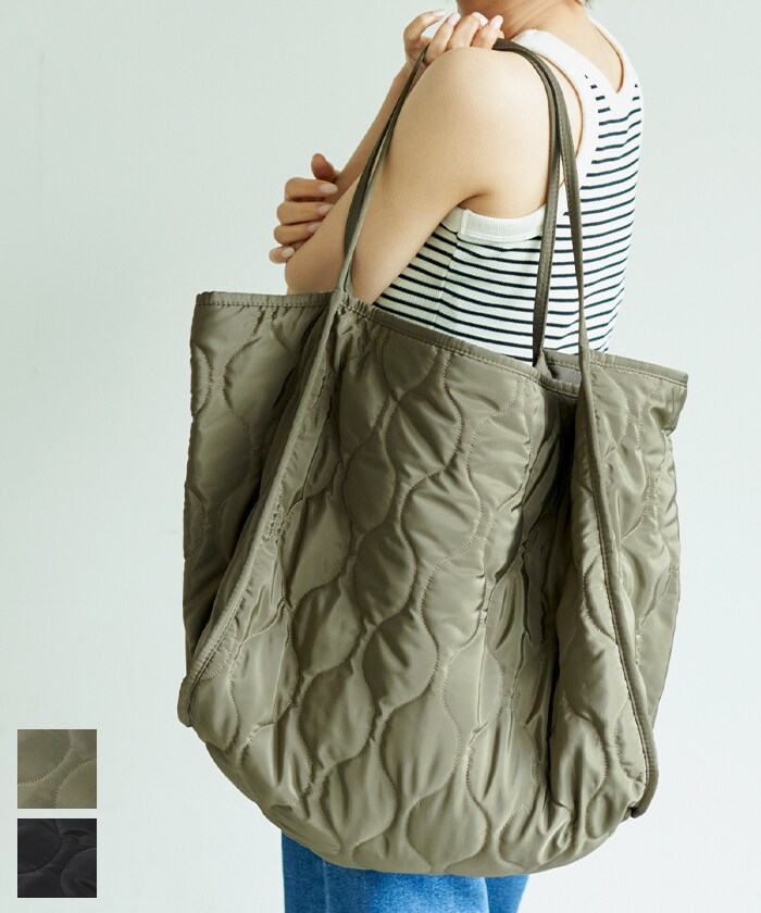 ベージュ キルティング トートバッグ セール】L1【キルティング / 2way】キルティングトートバッグ