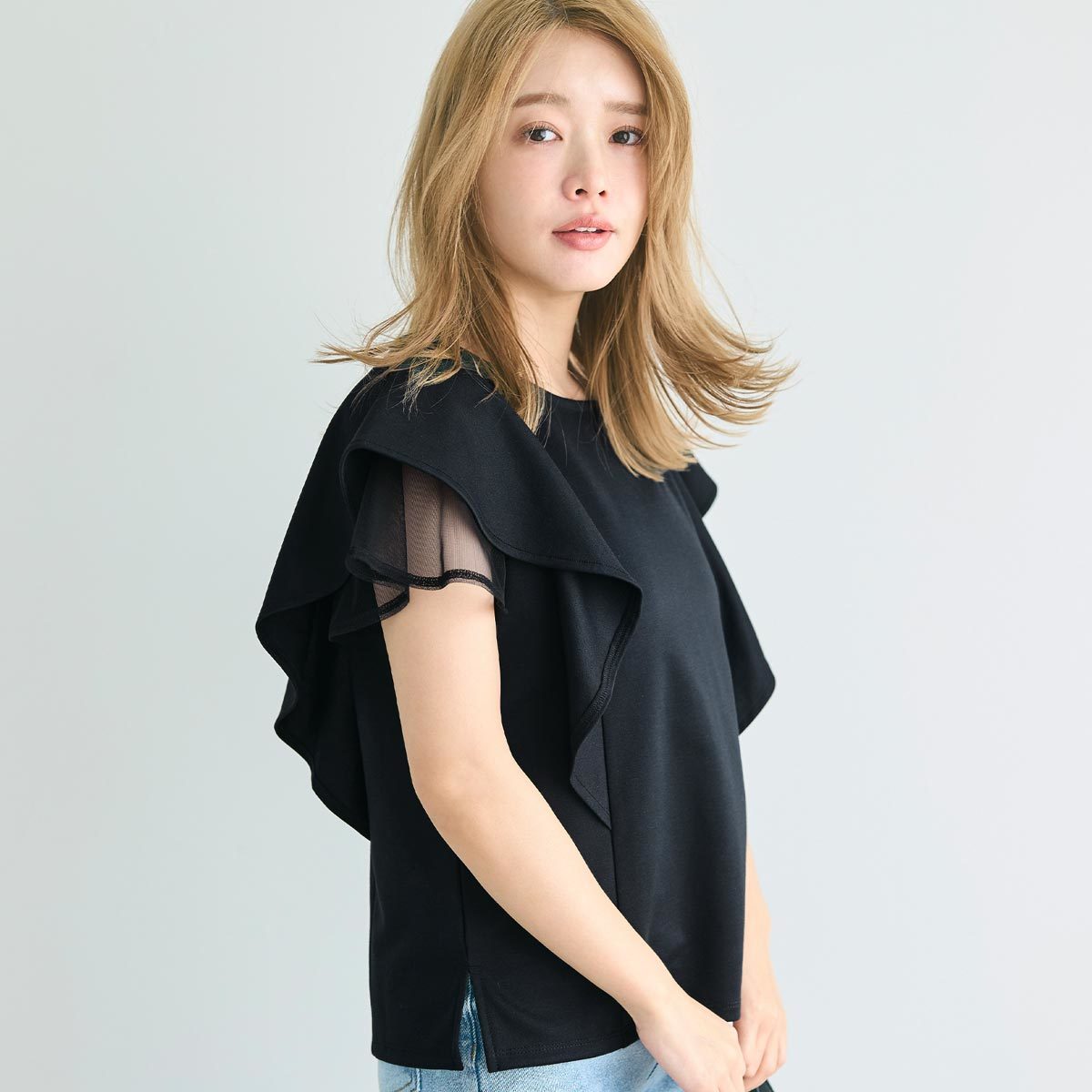 ポローラ　チュール　トップス 楽天市場】チュール トップス レディース 長袖 フリル カラー