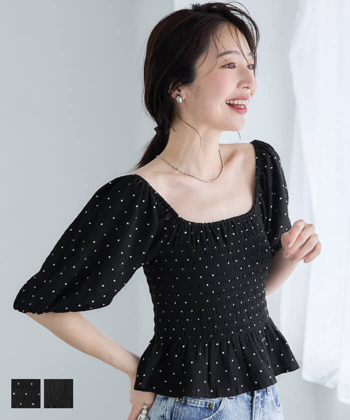 再入荷】ネックレス付肩ボリュームフリルニットトップス（ニット
