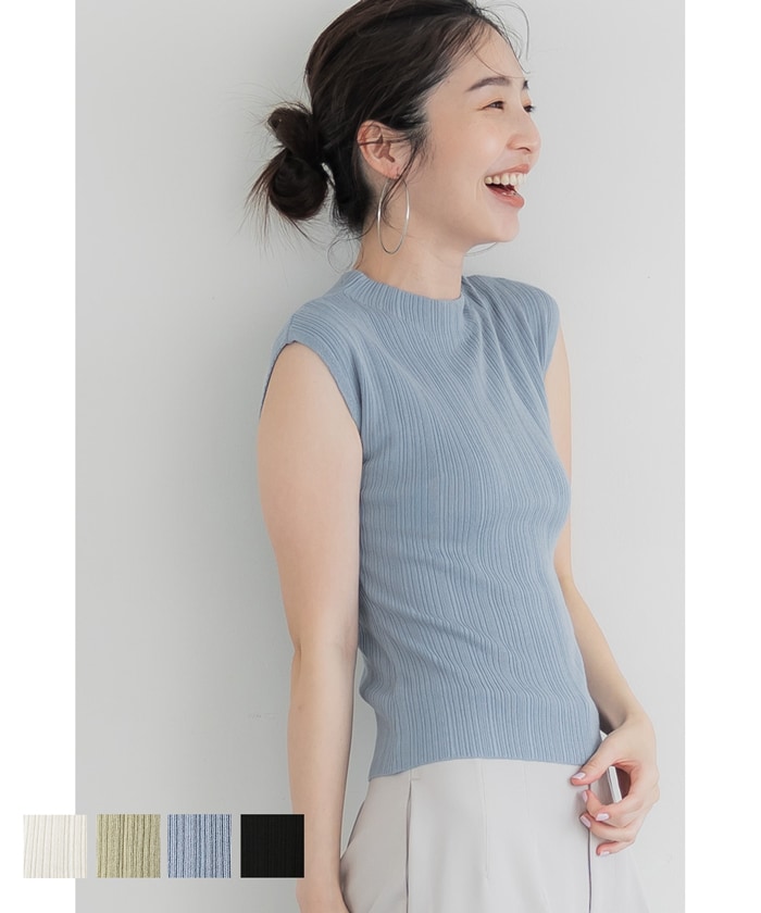 ロゴニットリブニットトップスグレー38 M