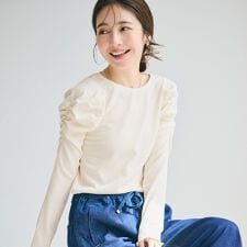【シワが目立ちにくい】クレープシャーリングパフスリーブトップス 全4色