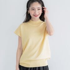 シャリ感レーヨンハイネックフレンチスリーブニット　全4色