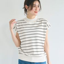 シャリ感レーヨンハイネックフレンチスリーブニット　全4色