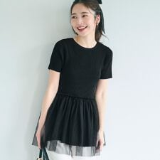 シャリ感レーヨンチュールドッキングティアードニット 全2色