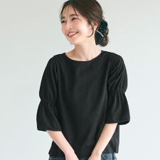 【シワが目立ちにくい】シャーリング5分袖ブラウス 全2色