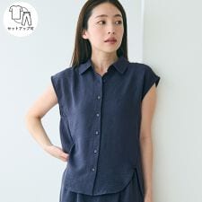 【吸水速乾】シボサテンライクノースリーブラウンドシャツ 全2色