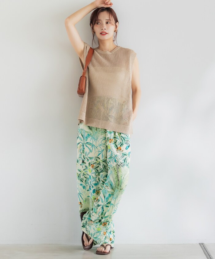 新品タグ付き】今季‼️新作‼️麻レーヨンボタニカルパンツ