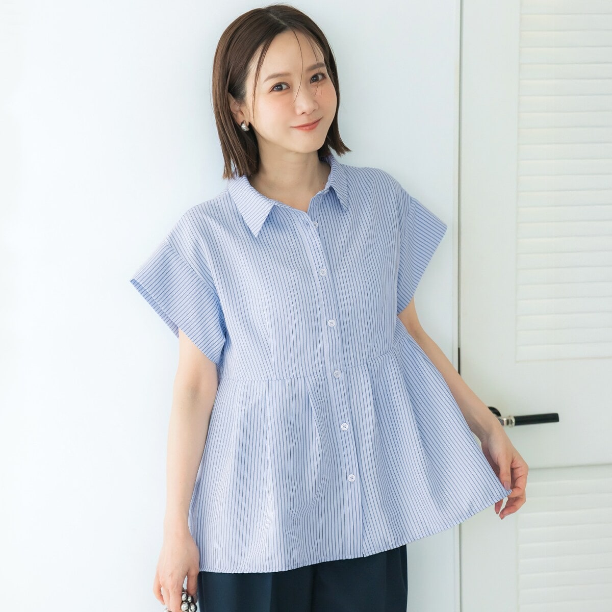 新色登場／【田中里奈様着用】サッカータックブラウス 全4色 / シワに
